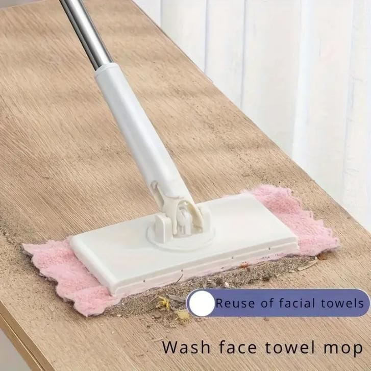 Mini Flat Mop, Floor Cleaning Mop with Replaceable Cloth/ Wipes, Automatic Clip Cloth Hands-free Sweeper Mop