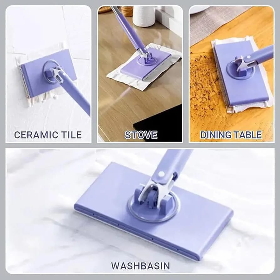 Mini Flat Mop, Floor Cleaning Mop with Replaceable Cloth/ Wipes, Automatic Clip Cloth Hands-free Sweeper Mop