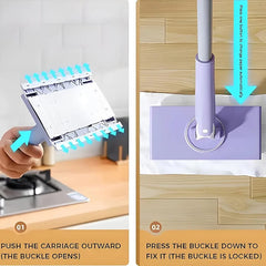 Mini Flat Mop, Floor Cleaning Mop with Replaceable Cloth/ Wipes, Automatic Clip Cloth Hands-free Sweeper Mop