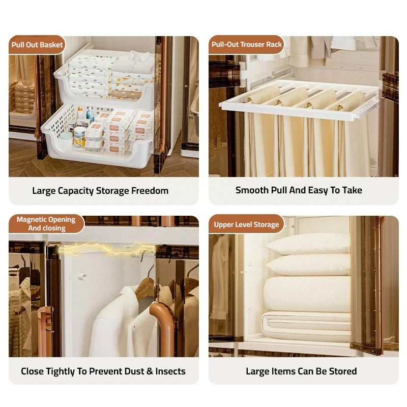 Modern Wardrobe Cloth Storage Cabinet Rack, Hanging Shelf Closet Organizer for Baby to Adult