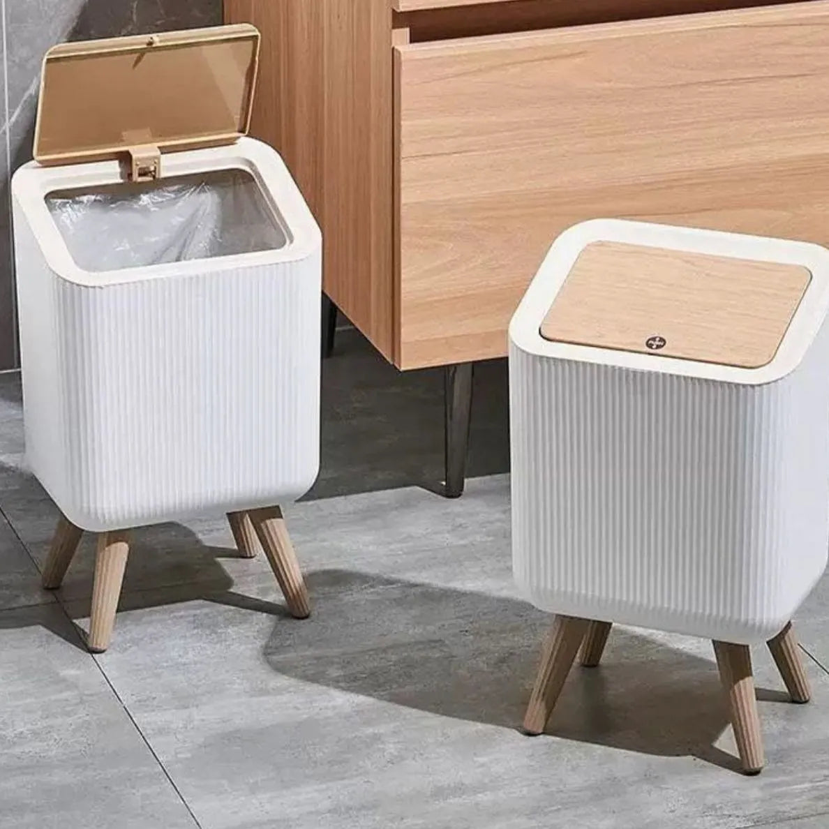Modern Push Top Trash Can with Lid, Plastic Garbage Bin for Kitchen, Bathroom & Office Use