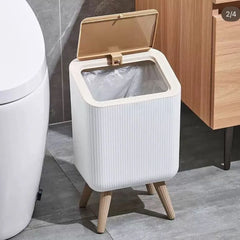 Modern Push Top Trash Can with Lid, Plastic Garbage Bin for Kitchen, Bathroom & Office Use