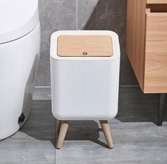 Modern Push Top Trash Can with Lid, Plastic Garbage Bin for Kitchen, Bathroom & Office Use