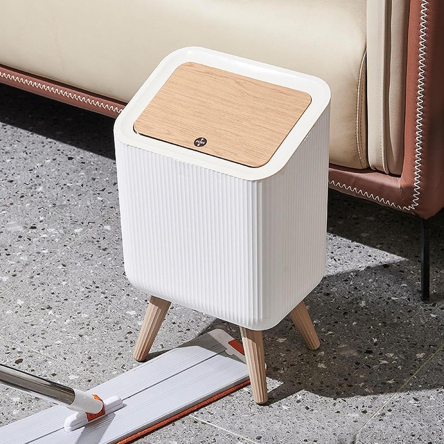 Modern Push Top Trash Can with Lid, Plastic Garbage Bin for Kitchen, Bathroom & Office Use