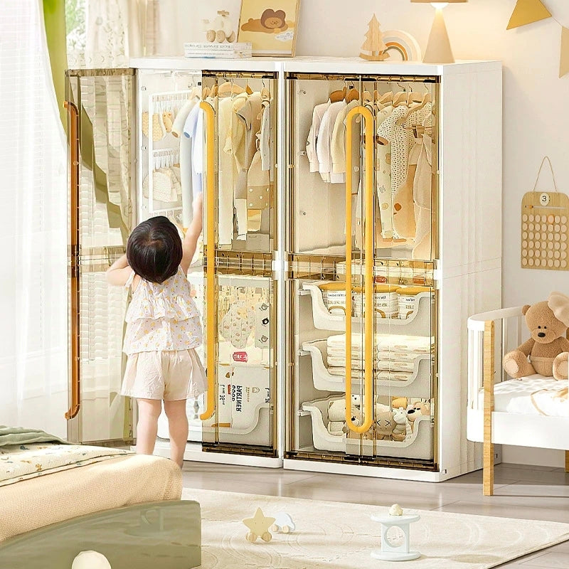 Modern Wardrobe Cloth Storage Cabinet Rack, Hanging Shelf Closet Organizer for Baby to Adult