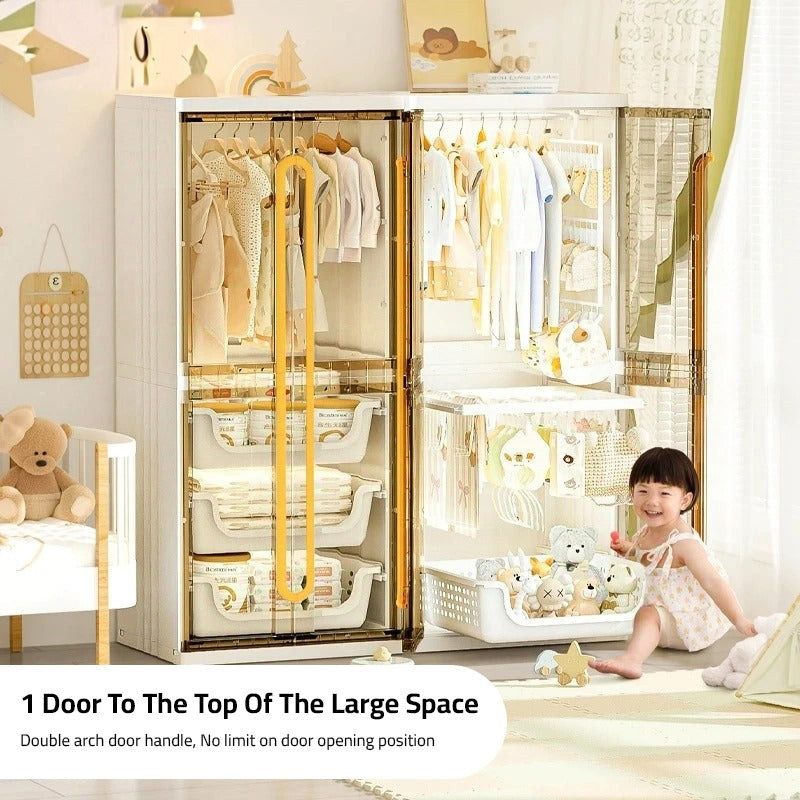 Modern Wardrobe Cloth Storage Cabinet Rack, Hanging Shelf Closet Organizer for Baby to Adult