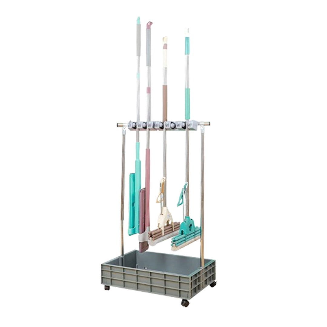 Movable Mop Broom Holder, Household Mop Rack, Garden Tool Storage Organizer