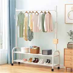 Heavy Duty Clothes Organizer Hanger Rack, Movable Cloth Display Stand with Lower Storage Shelf
