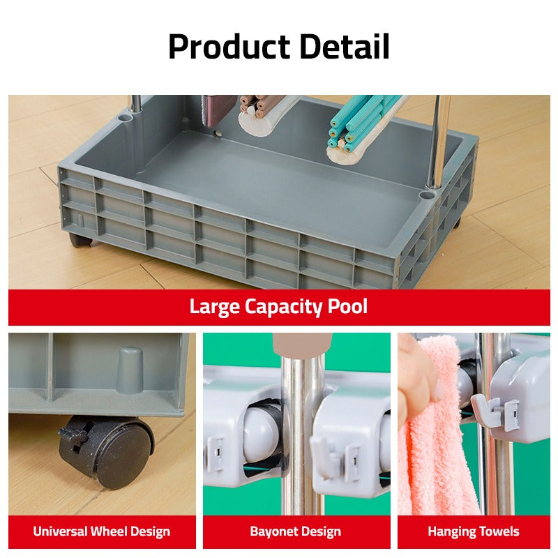 Movable Mop Broom Holder, Household Mop Rack, Garden Tool Storage Organizer