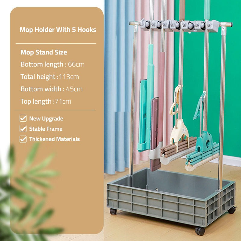 Movable Mop Broom Holder, Household Mop Rack, Garden Tool Storage Organizer