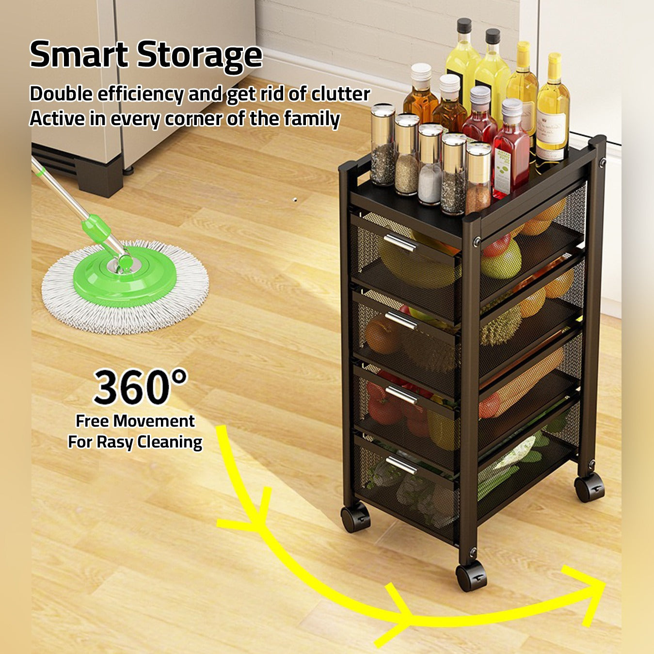 Multi-Layer Drawer Kitchen Trolley Rack, Movable Storage Cart, Pull-Out Organizer For Home