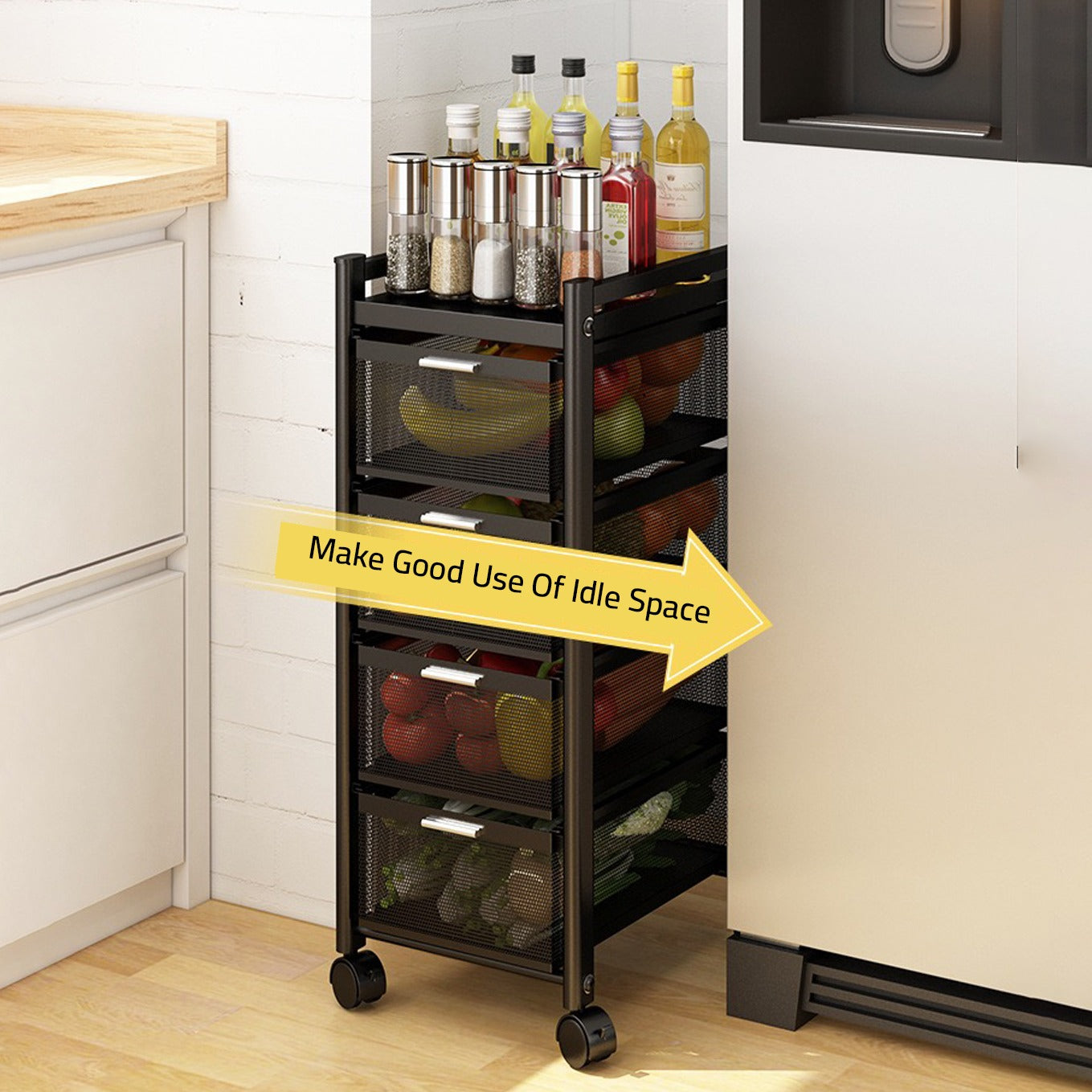 Multi-Layer Drawer Kitchen Trolley Rack, Movable Storage Cart, Pull-Out Organizer For Home