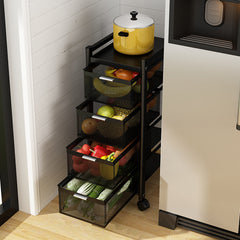 Multi-Layer Drawer Kitchen Trolley Rack, Movable Storage Cart, Pull-Out Organizer For Home
