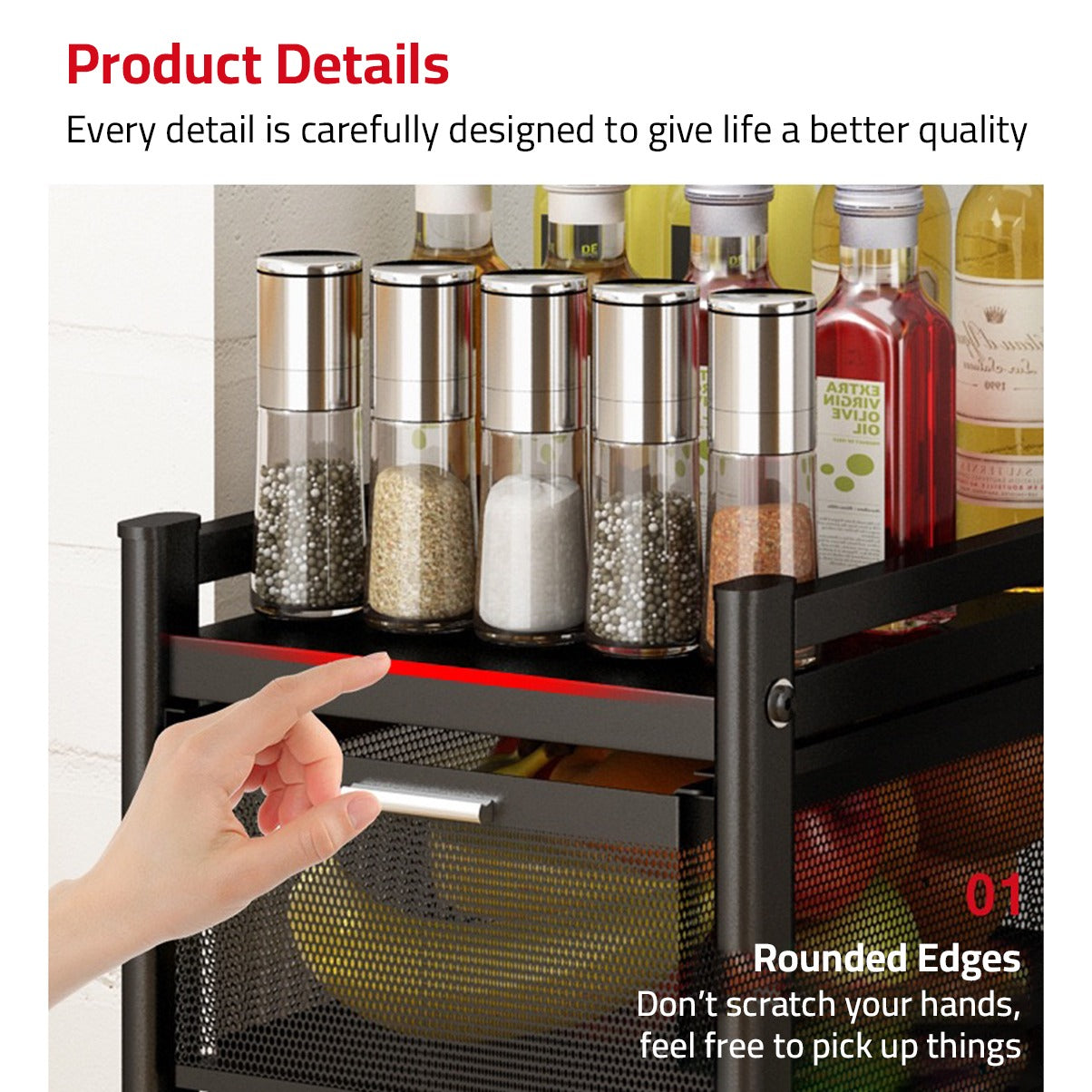 Multi-Layer Drawer Kitchen Trolley Rack, Movable Storage Cart, Pull-Out Organizer For Home