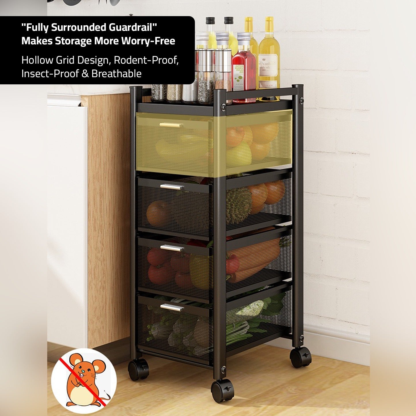 Multi-Layer Drawer Kitchen Trolley Rack, Movable Storage Cart, Pull-Out Organizer For Home
