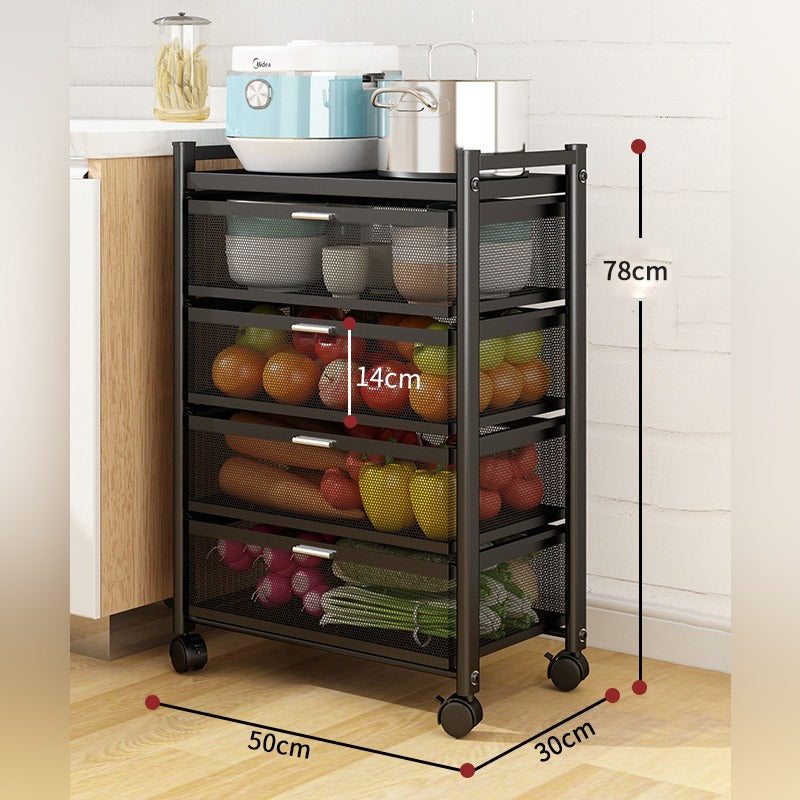 Multi-Layer Drawer Kitchen Trolley Rack, Movable Storage Cart, Pull-Out Organizer For Home