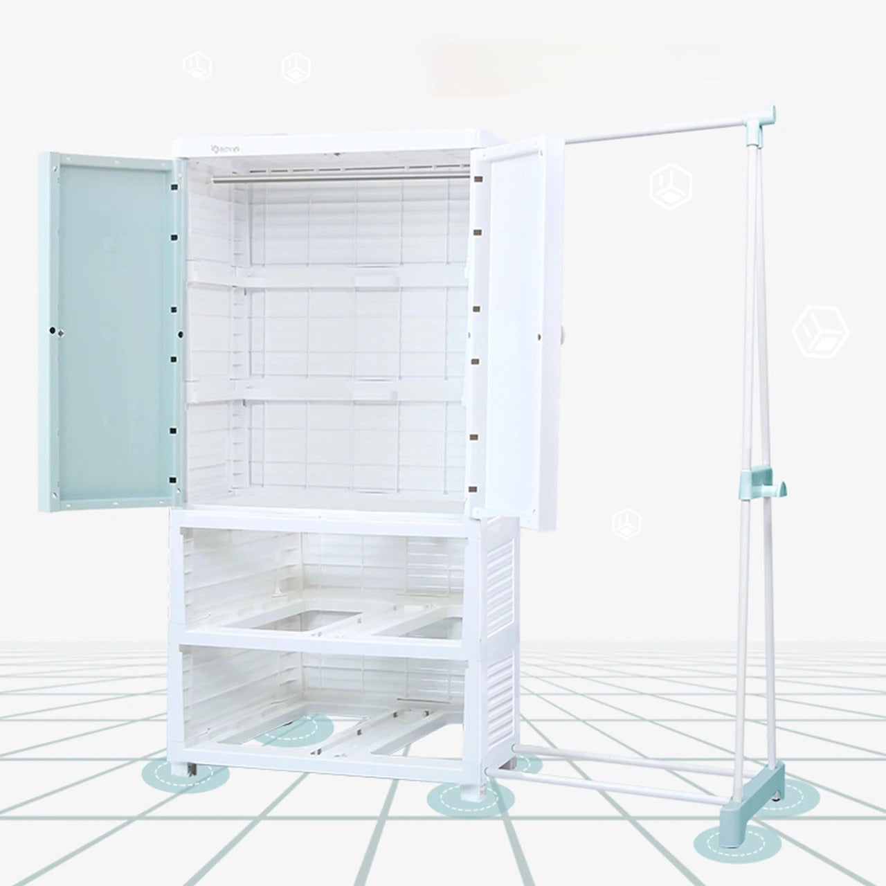 Baby Multi-Layer Drawer Type Wardrobe Shelf, Children Storage Cabinet Organizer With Hanging Rack