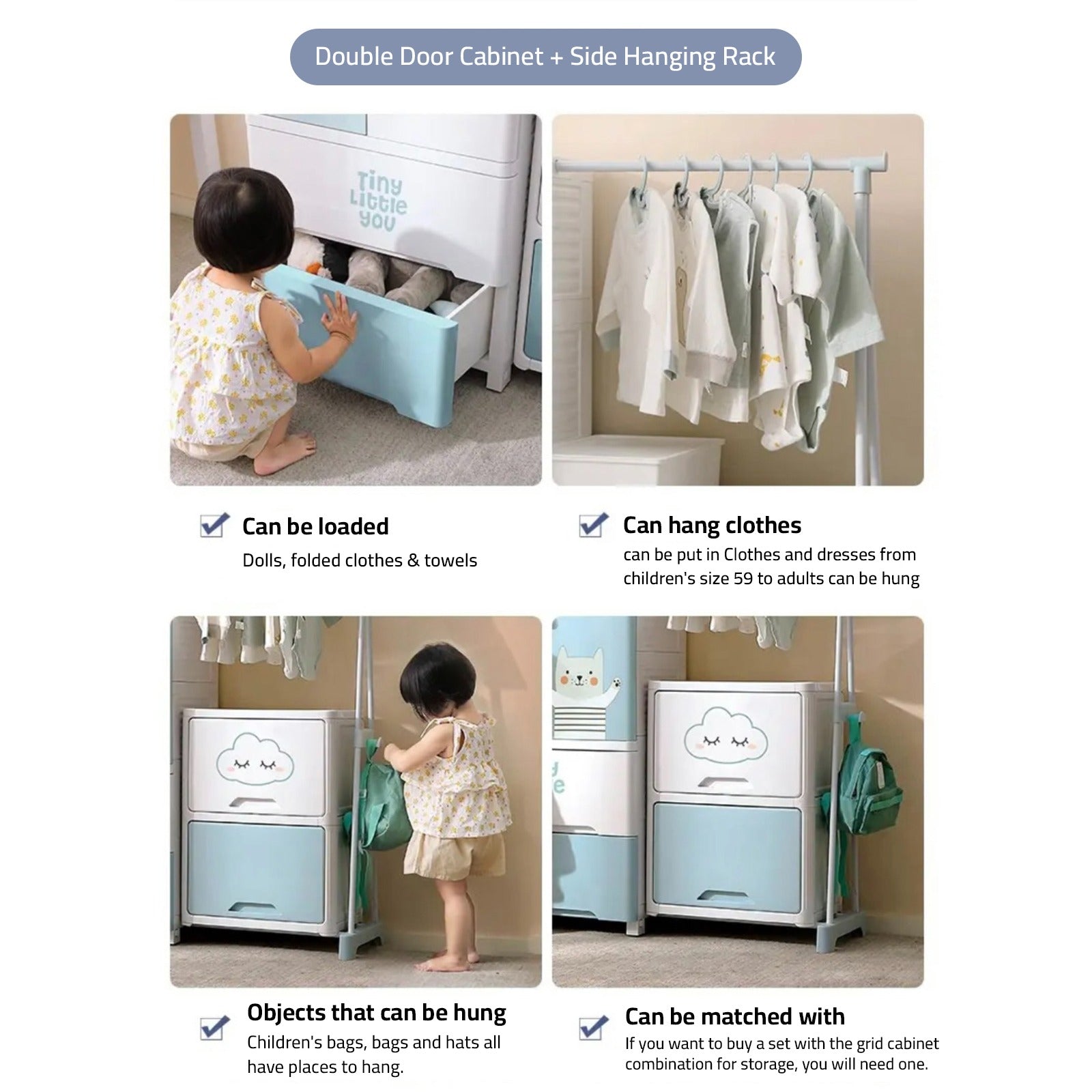 Baby Multi-Layer Drawer Type Wardrobe Shelf, Children Storage Cabinet Organizer With Hanging Rack