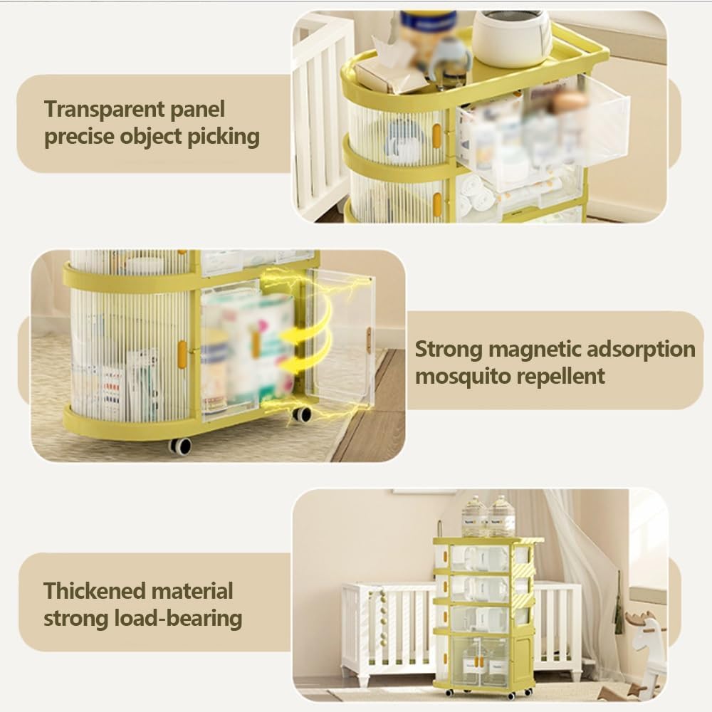 Multi-Layer Folding Trolley Storage Rack, Movable Storage Cabinet