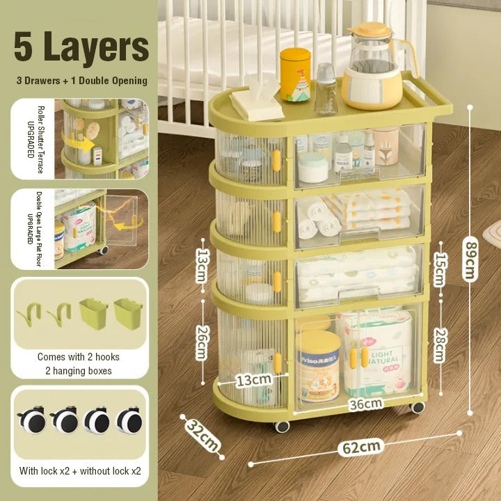 Multi-Layer Folding Trolley Storage Rack, Movable Storage Cabinet