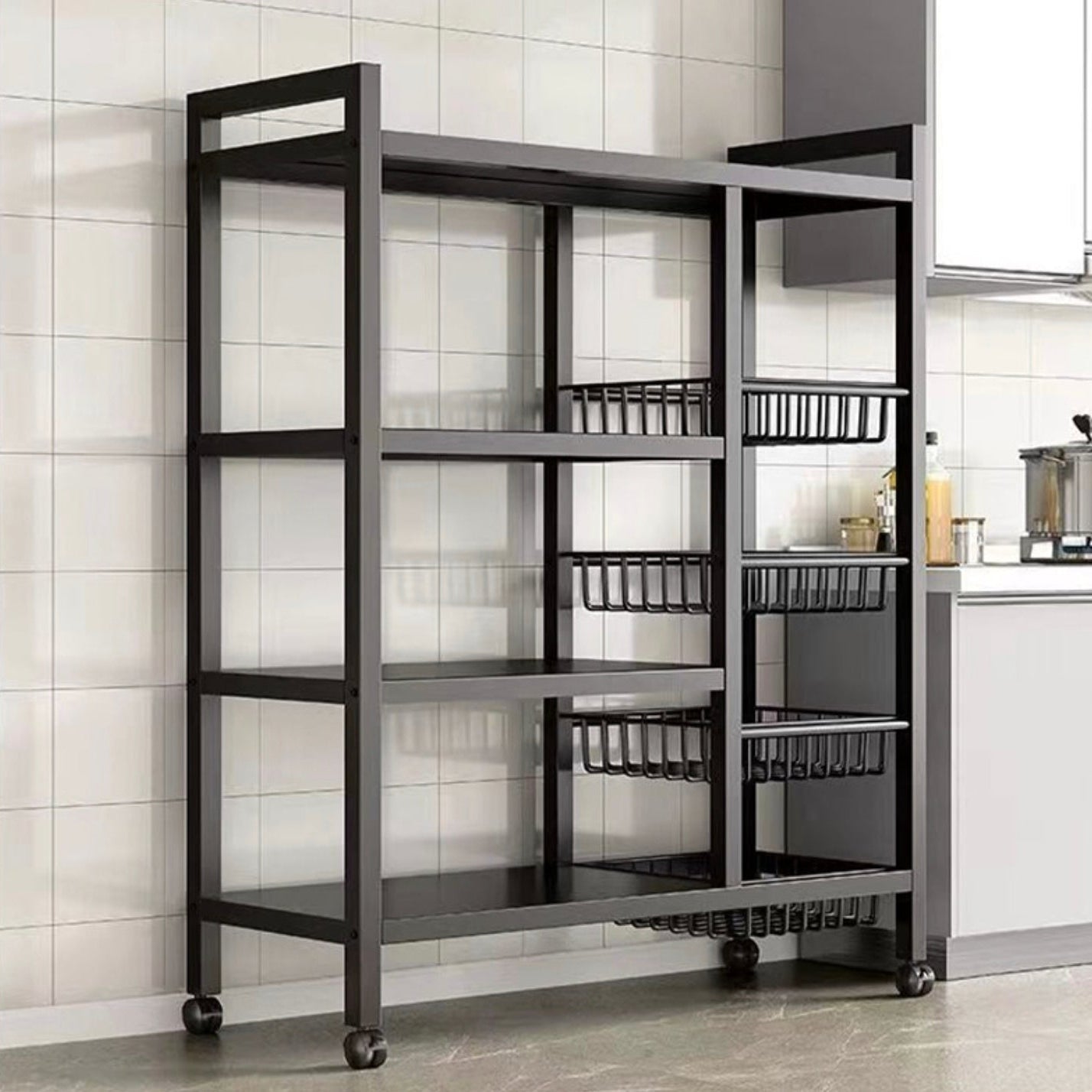 Multi-Tier Kitchen Storage Rack – Household Organizer Shelf with Mesh Baskets