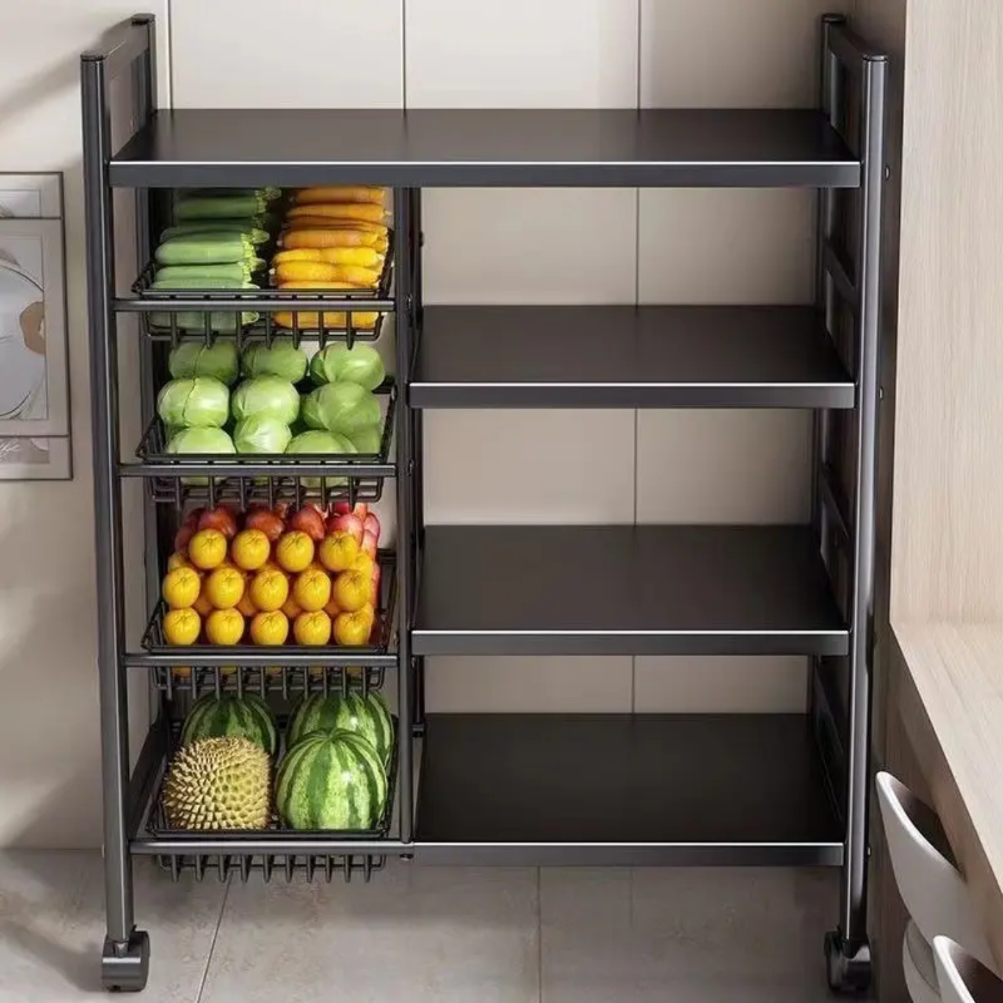 Multi-Tier Kitchen Storage Rack – Household Organizer Shelf with Mesh Baskets