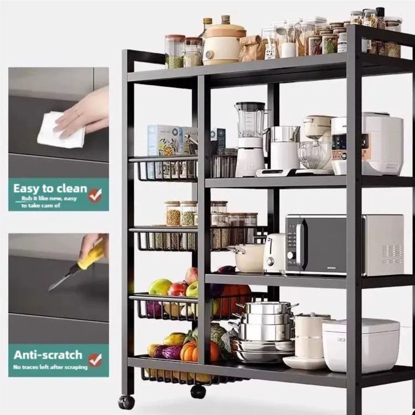 Multi-Tier Kitchen Storage Rack – Household Organizer Shelf with Mesh Baskets