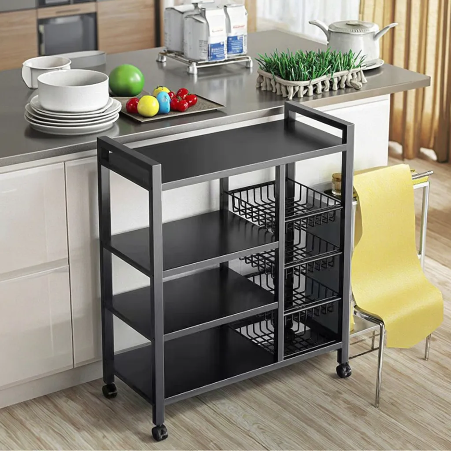 Multi-Tier Kitchen Storage Rack – Household Organizer Shelf with Mesh Baskets