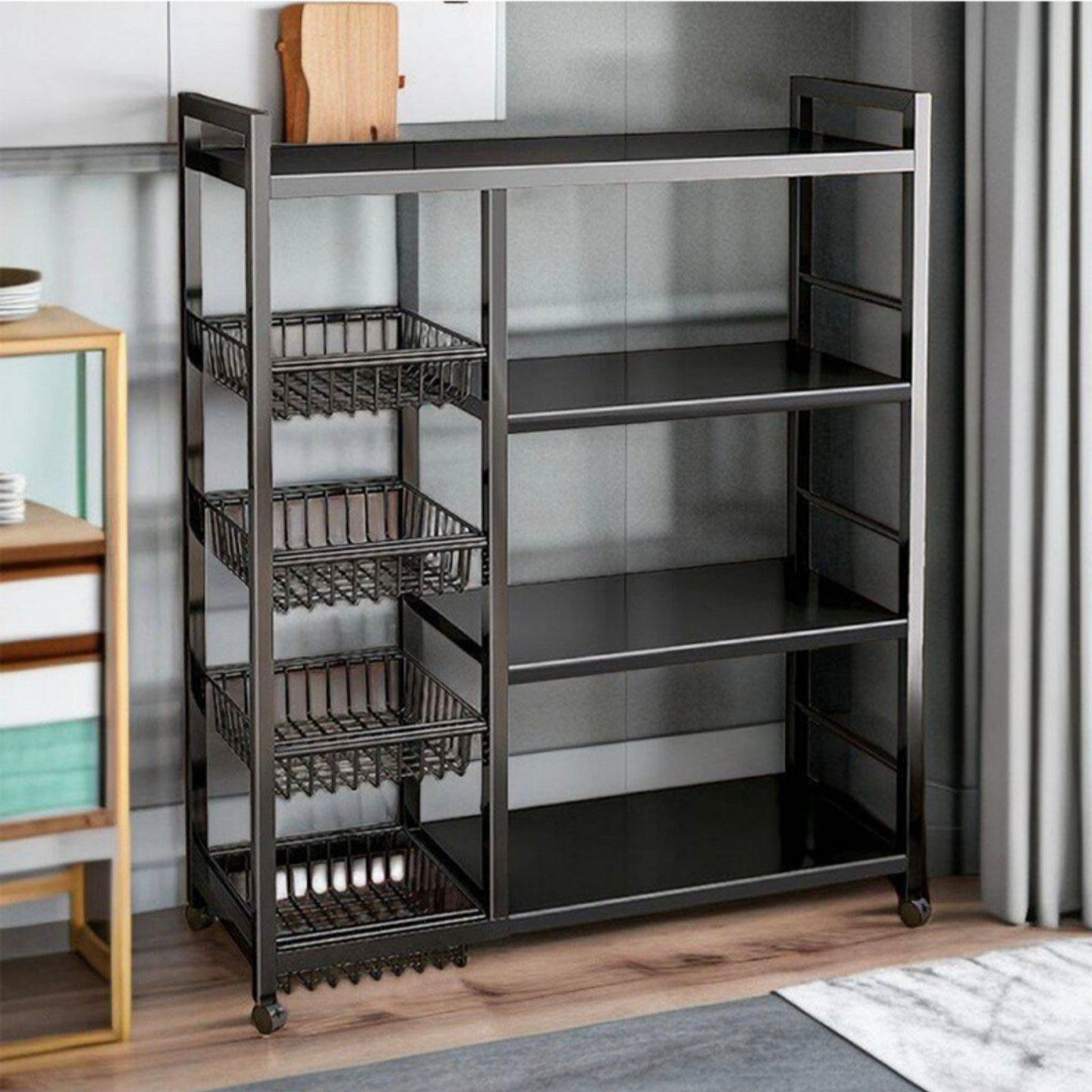 Multi-Tier Kitchen Storage Rack – Household Organizer Shelf with Mesh Baskets
