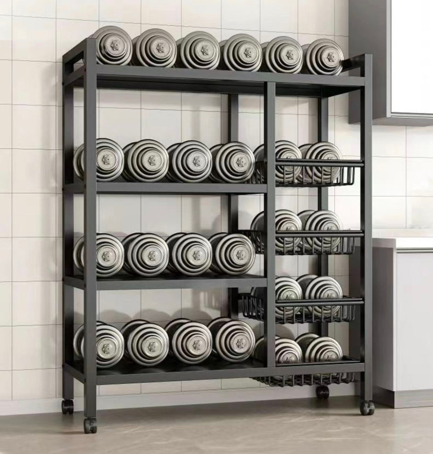 Multi-Tier Kitchen Storage Rack – Household Organizer Shelf with Mesh Baskets