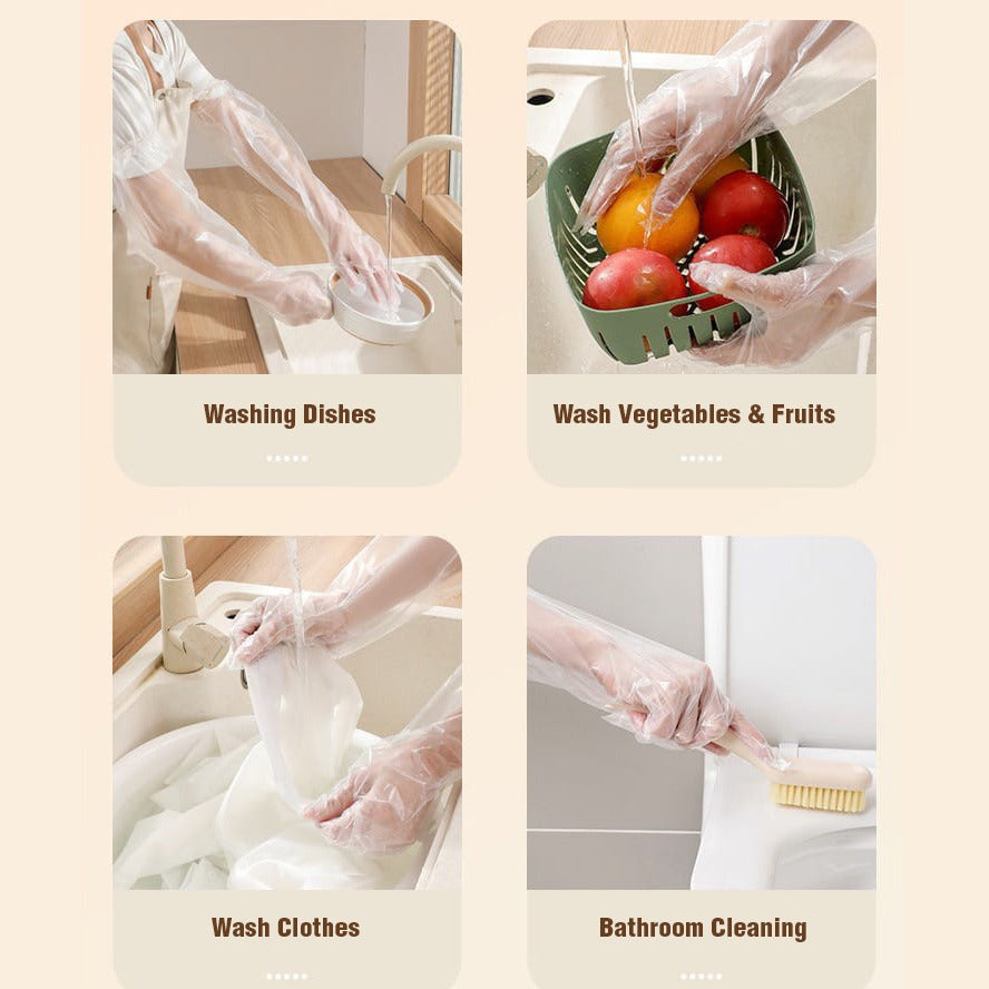 Household Cleaning Gloves, Disposable  Anti- Slip Wear Long Sleeve Glove, Oil-proof, 10 Pcs Waterproof Dishwashing Gloves
