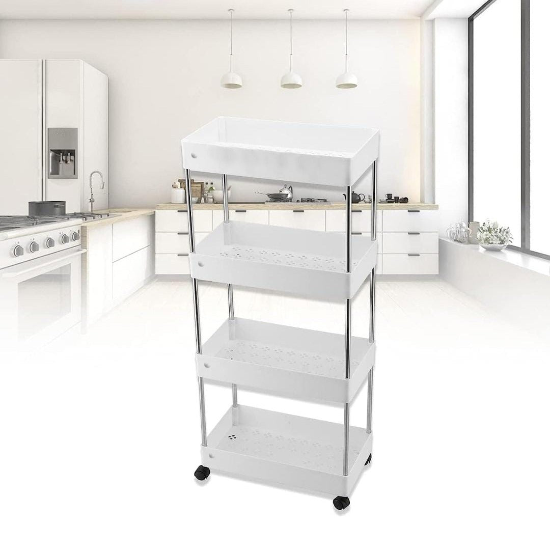4-Tier Kitchen Shelf Trolley Rack, Multi-functional Storage Organizer Cart