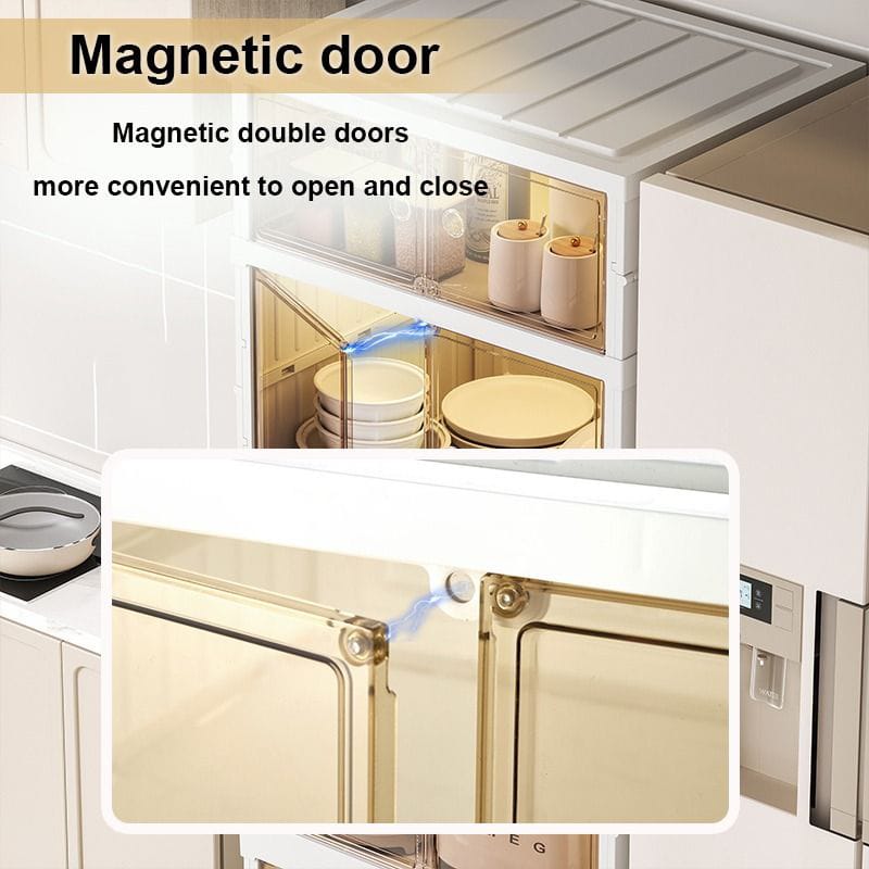 Multi-purpose Large Stackable Organizer For Home, Foldable Storage Kitchen Cabinet With Doors