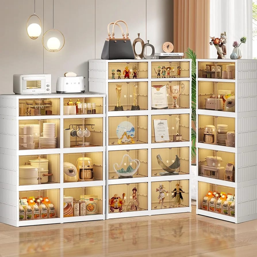 Multi-purpose Large Stackable Organizer For Home, Foldable Storage Kitchen Cabinet With Doors