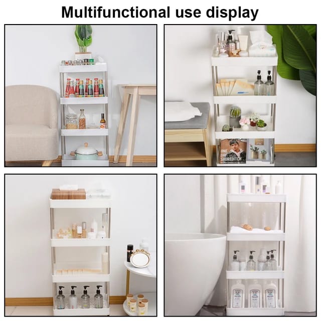 4-Tier Kitchen Shelf Trolley Rack, Multi-functional Storage Organizer Cart