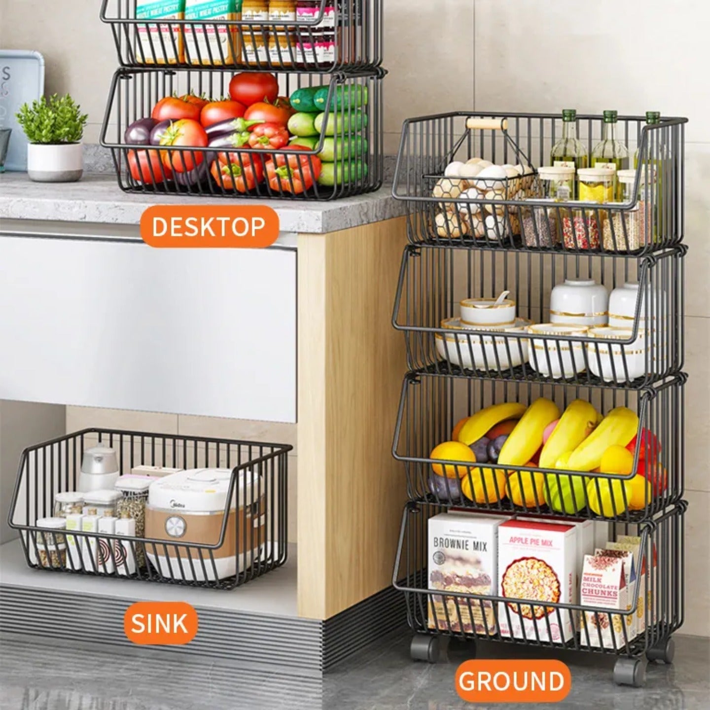 Multi layer Kitchen Trolley, Multipurpose Storage Organizer Cart, Kitchen Mesh Rack Shelf