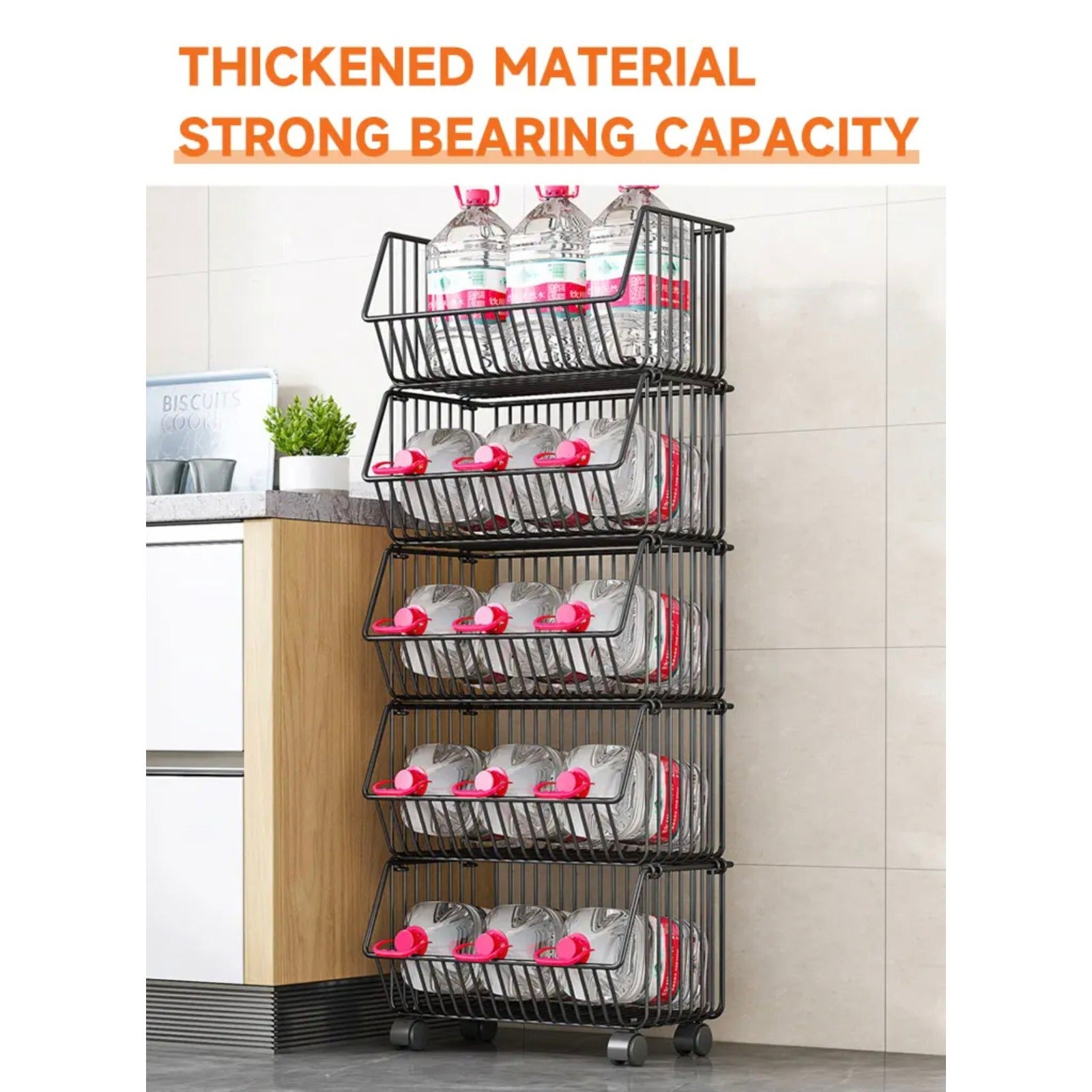 Multi layer Kitchen Trolley, Multipurpose Storage Organizer Cart, Kitchen Mesh Rack Shelf