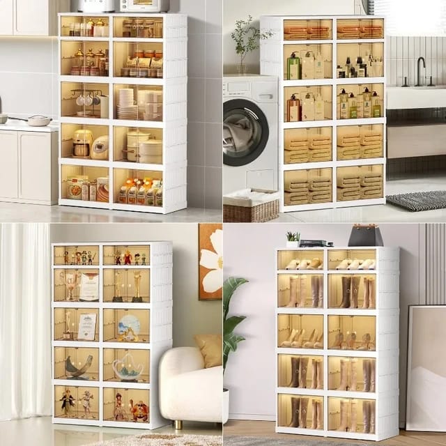 Multi-purpose Large Stackable Organizer For Home, Foldable Storage Kitchen Cabinet With Doors