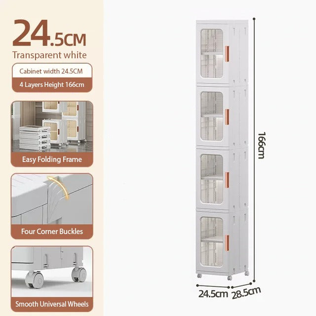 Narrow Tall Floor Storage Cabinet for Small Spaces with Doors and Wheels for  Bathroom, Kitchen, Pantry