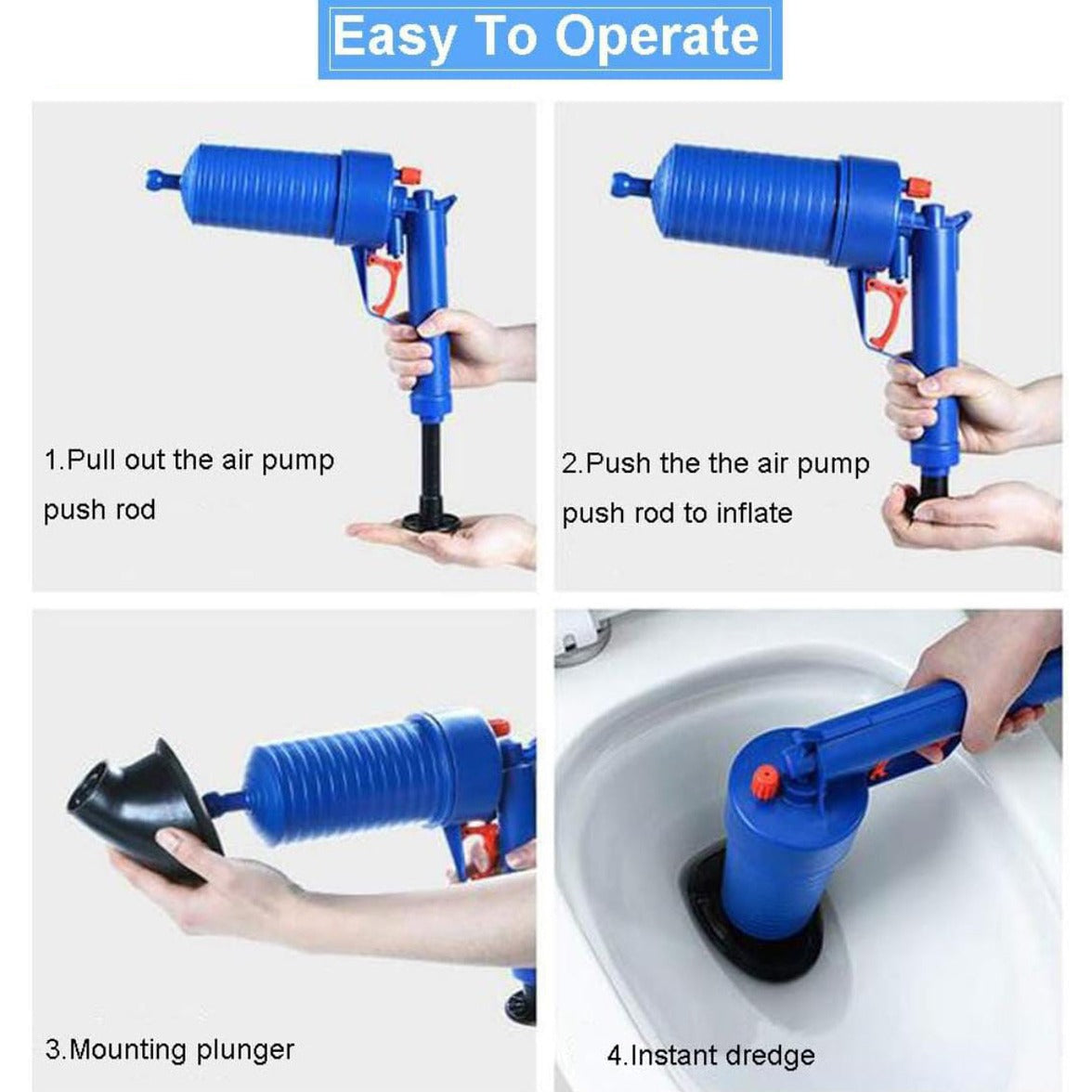 Air Drain Blaster, High Pressure Toilet Plunger, Toilet Clog Remover, Drain Cleaning Gun With Handy Pistol for Kitchen, Bathroom