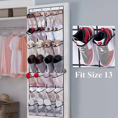 Over the Door Shoe Holder Rack - 28 Pocket Closet Organizer, Hanging Storage Hanger for Slippers, Toys, Clothes