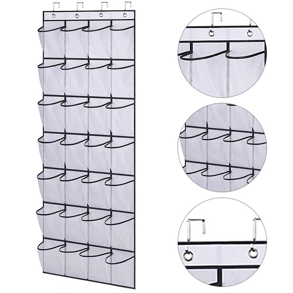 Over the Door Shoe Holder Rack - 28 Pocket Closet Organizer, Hanging Storage Hanger for Slippers, Toys, Clothes