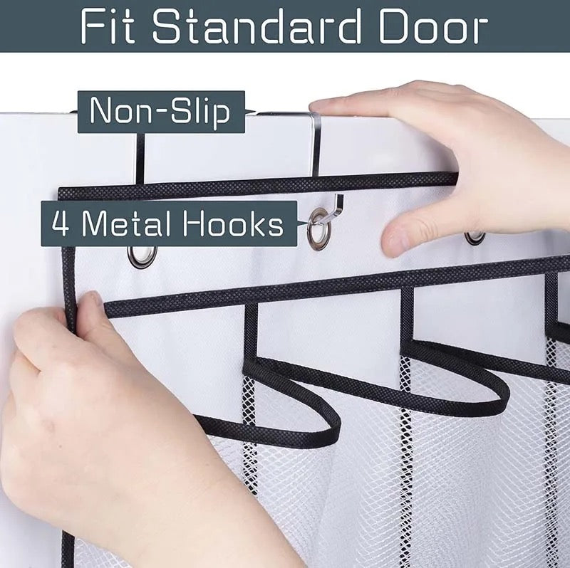 Over the Door Shoe Holder Rack - 28 Pocket Closet Organizer, Hanging Storage Hanger for Slippers, Toys, Clothes