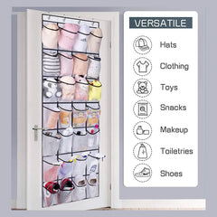 Over the Door Shoe Holder Rack - 28 Pocket Closet Organizer, Hanging Storage Hanger for Slippers, Toys, Clothes