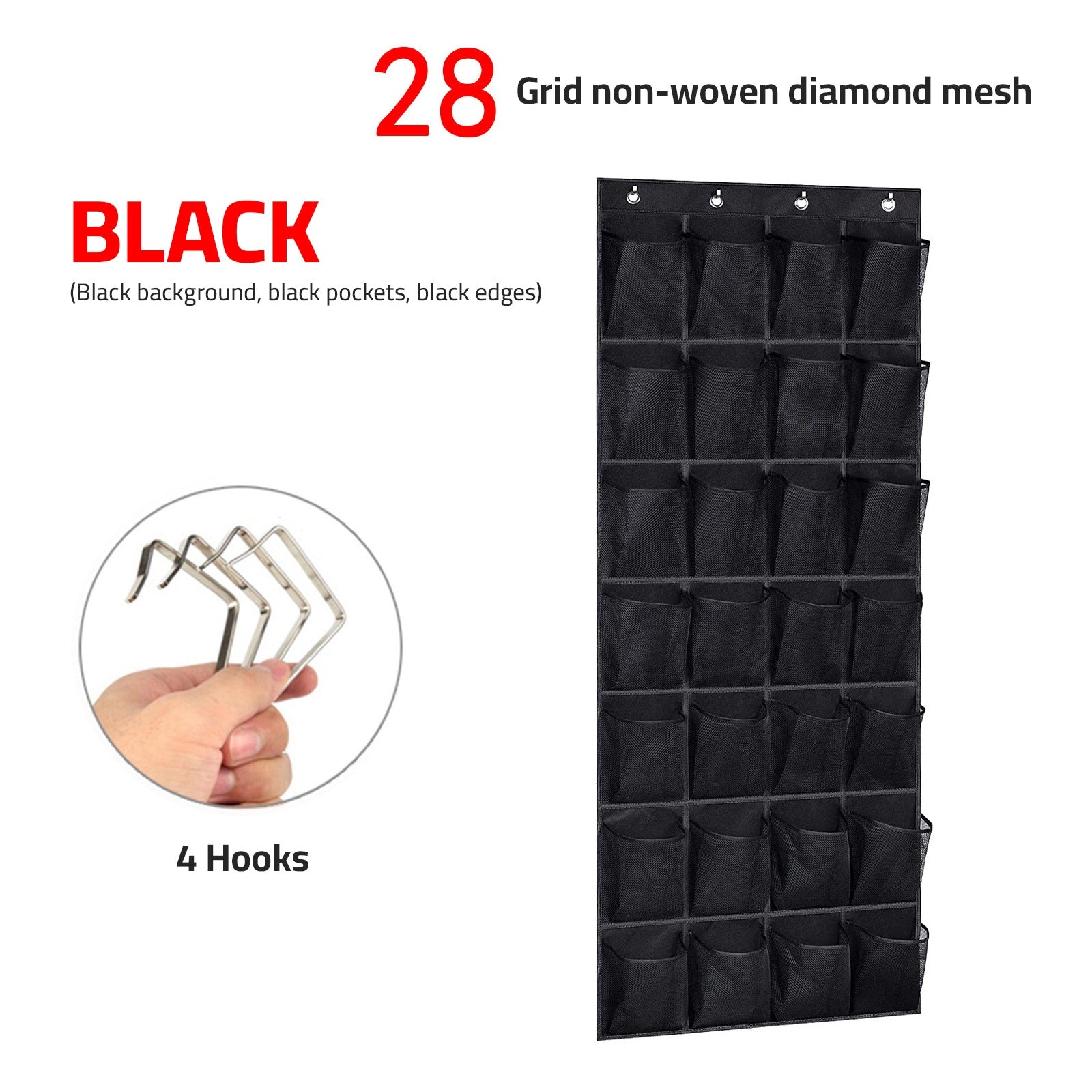 Over the Door Shoe Holder Rack - 28 Pocket Closet Organizer, Hanging Storage Hanger for Slippers, Toys, Clothes