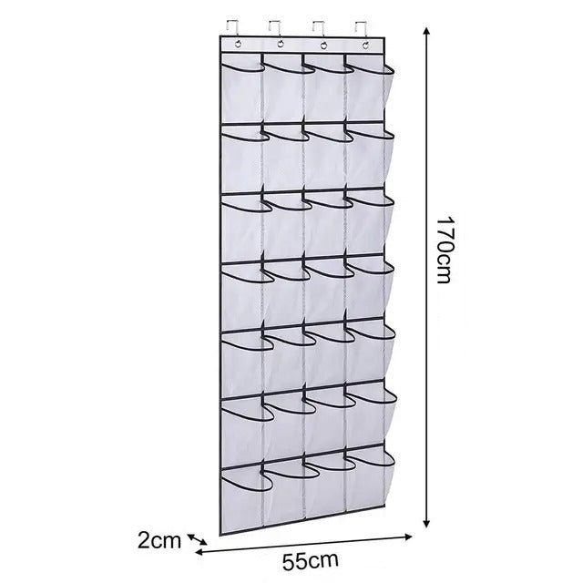 Over the Door Shoe Holder Rack - 28 Pocket Closet Organizer, Hanging Storage Hanger for Slippers, Toys, Clothes