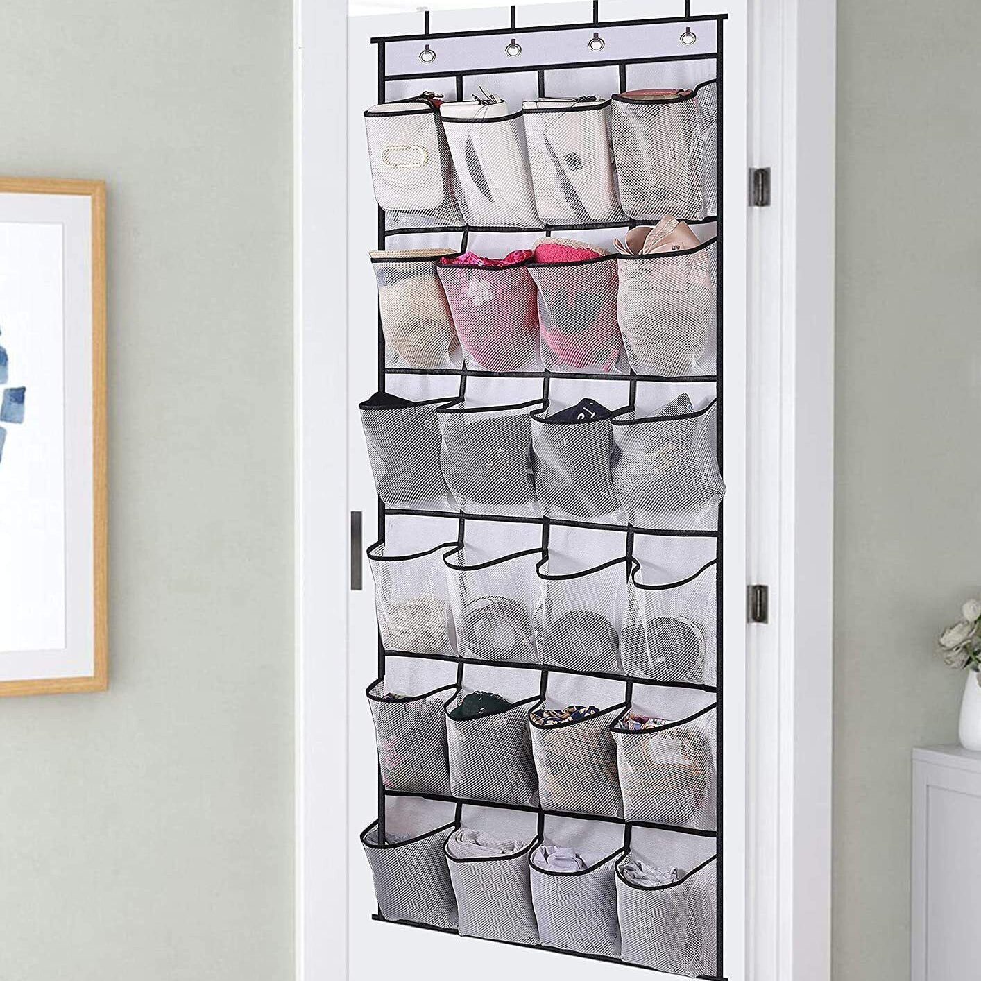 Over the Door Shoe Holder Rack - 28 Pocket Closet Organizer, Hanging Storage Hanger for Slippers, Toys, Clothes