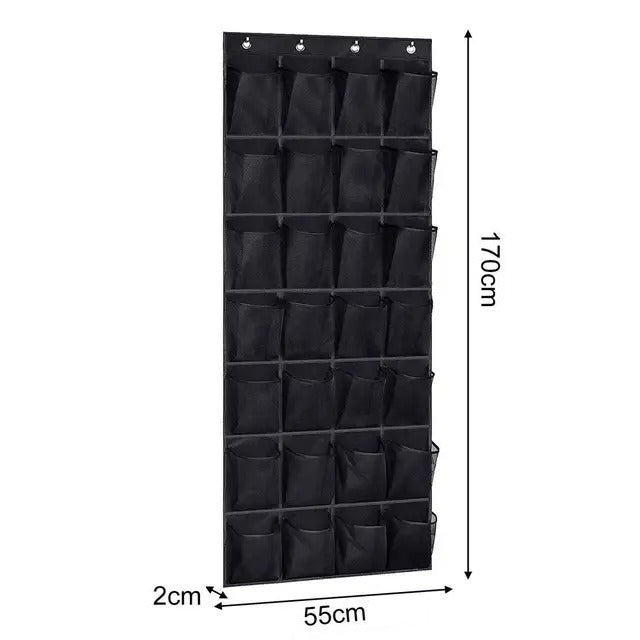 Over the Door Shoe Holder Rack - 28 Pocket Closet Organizer, Hanging Storage Hanger for Slippers, Toys, Clothes