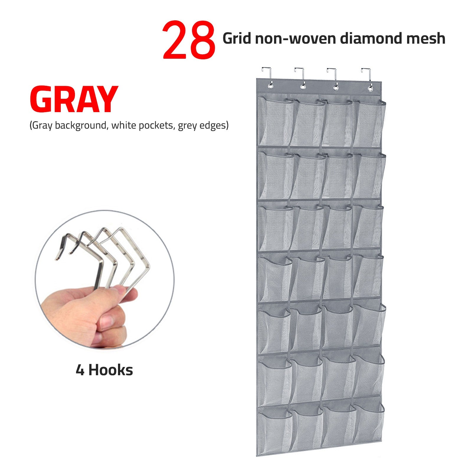 Over the Door Shoe Holder Rack - 28 Pocket Closet Organizer, Hanging Storage Hanger for Slippers, Toys, Clothes
