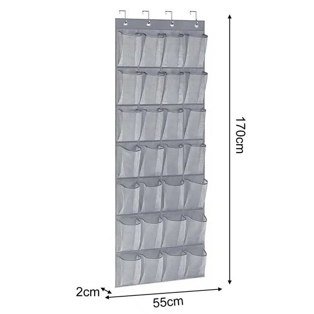 Over the Door Shoe Holder Rack - 28 Pocket Closet Organizer, Hanging Storage Hanger for Slippers, Toys, Clothes